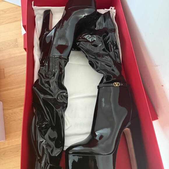 NWT Valentino Garavani 155 Tan-Go Tall Boots Over The Knee Patent Leather Sz 41 - Picture 4 of 9